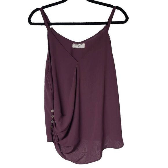 ZENANA wrap XL blouse tank adjustable strap asymmetrical plum purple - Picture 1 of 8